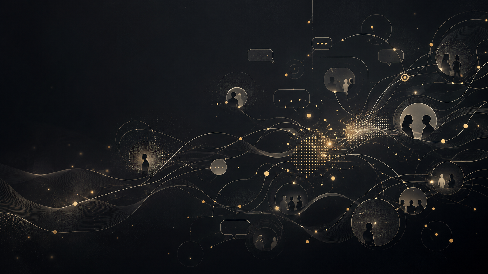 Abstract network of connected human conversations and communities.